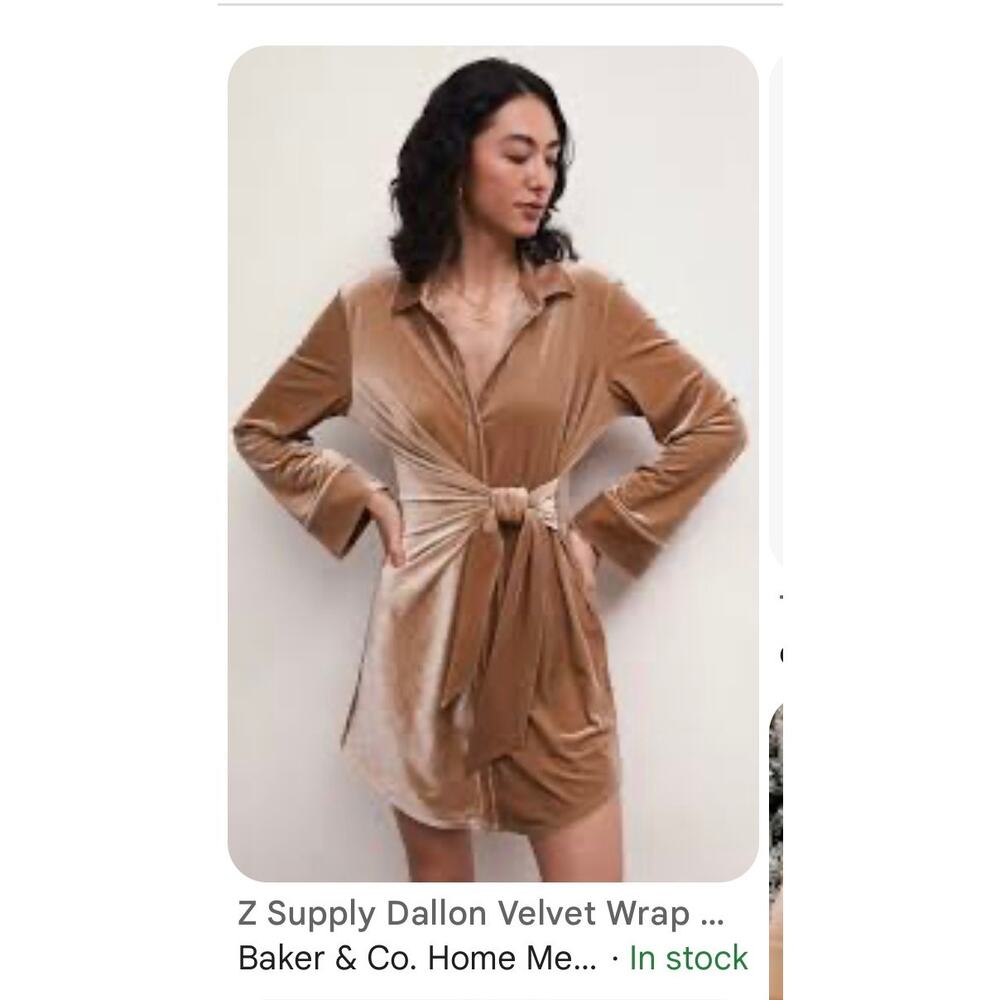 Z SUPPLY Dallon Velvet Wrap Dress in Mink – Size M – Stretch Velvet